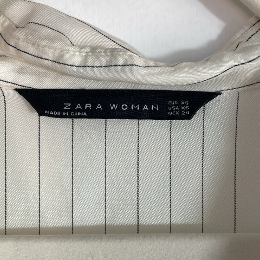 Zara white with thin black stripe oversized button down short dress - Picture 3 of 4